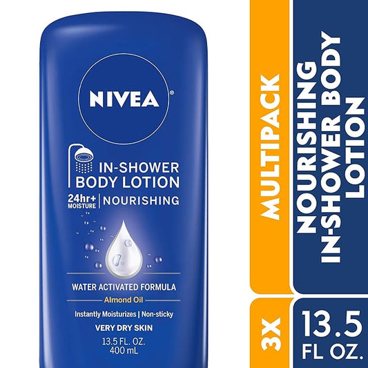 NIVEA Nourishing In Shower Lotion, Body Lotion for Dry Skin, 13.5 Fl Oz Bottle(Pack of 3)