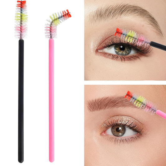 300PCS Disposable Mascara Wands Spoolie Makeup Kits, Eyelash Spoolies Brushes for Eyelash Extensions and Eyebrows (Rainbow Pink/Black)