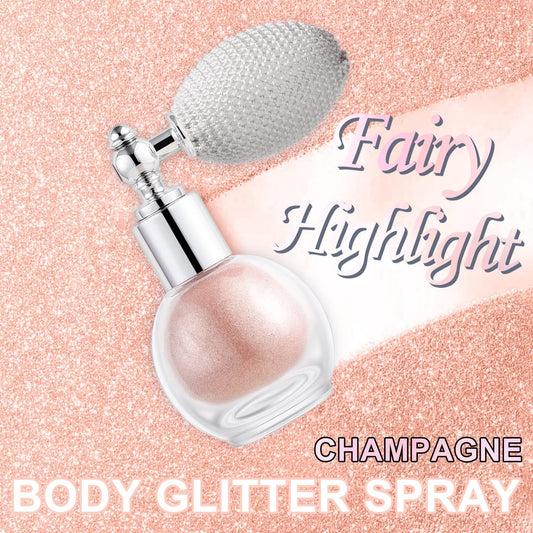 Hair and Body Glitter Spray, Holographic Glitter Highlighter Powder, Face Body Clothes Shiny Glitter, Loose Shimmer Hairspray Festival Rave Prom Accessories (Champagne)
