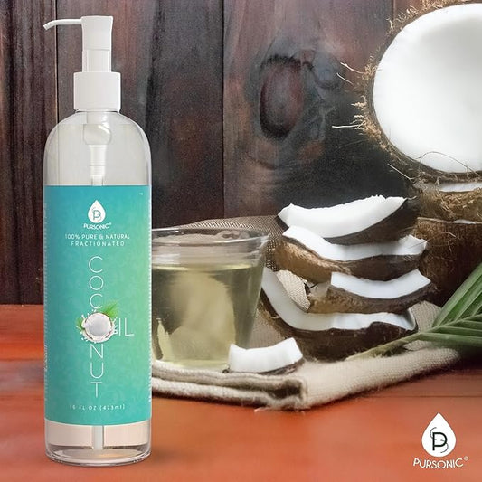 Pursonic Pure Unscented Fractionated Coconut Oil - 16 Oz Multipurpose Oil for Skin, Hair, Body Massage & Makeup Removal - Carrier Oil for Essential Oils and Aromatherapy