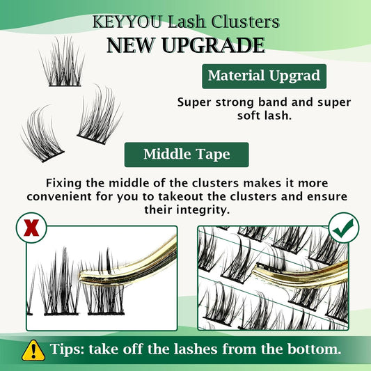 Lash Clusters 96pcs Individual Lashes D Curl 10mm Eyelash Clusters KEYYOU Volume Wispy Lash Extension Soft&Comfortable Easy DIY at Home(Y15,D-10mm)