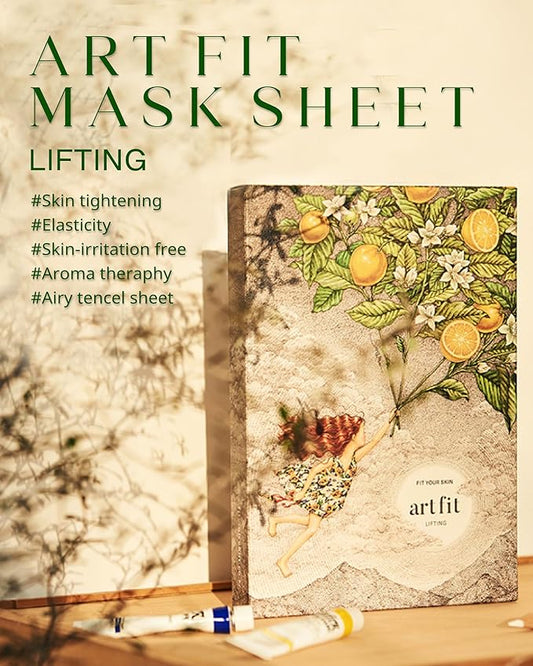 Art Fit Moisture Lifting Mask Sheet - Korean Panthenol & Cica Elasiticity Facial Mask for Dry Skin - Bouncy & Glow Skin - Aroma Theraphy Skincare - 5 sheets