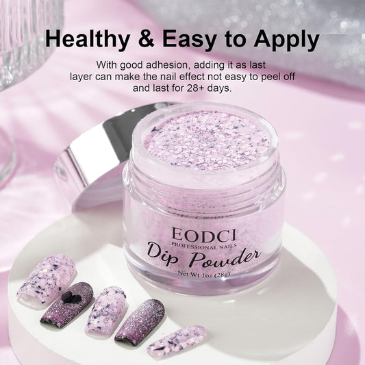 Lavender Glitter Dip Powder, Nail Dipping Powder 1 Oz/28g Purple Colors with Platinum foil for DIY Manicure Salon at Home Easy to Use for Women gift No Needed Nail Lamp Curing