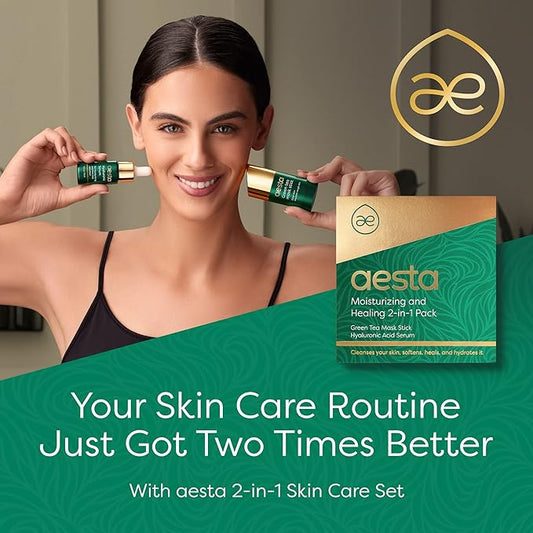 Aesta Green Tea Mask Stick + Hyaluronic Acid Serum for Face Treatment | Gradual Blackhead Remover | Pore-Cleaning, Detoxifying, Skin Care Face Serum w/Anti Aging and Anti Wrinkle Effects