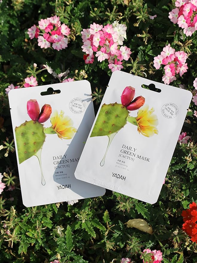 YADAH Daily Green Facial Sheet Mask, Cactus, Pack of 5 – Vegan 100% Eco-friendly Bamboo Sheet for Skin Moisturizing