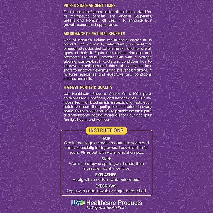 20oz 100% Pure Castor Oil - Cold-pressed, Unrefined, Hexane-free - BPA Free Plastic Bottle - USP Grade - Premium Quality for Healthy Skin & Hair