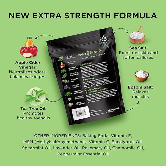 DAILY REMEDY EXTRA STRENGTH Tea Tree Oil Foot Soak w/ Epsom Salt Made in USA Toenails,Athlete's Foot,Itchy Feet,Stubborn Smelly Foot Odor,Pedicure Calluses & Soothes Sore Tired Achy Feet 16 oz,Black