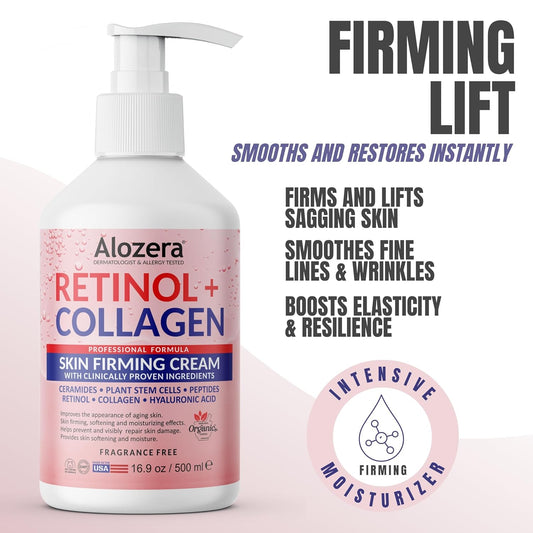 Skin Firming Retinol Collagen Body Lotion with Stem Cells for Aging Skin and Wrinkles, Non-Greasy, Lightweight Moisturizer, Fragrance-Free, 16.9 oz 2-Pack
