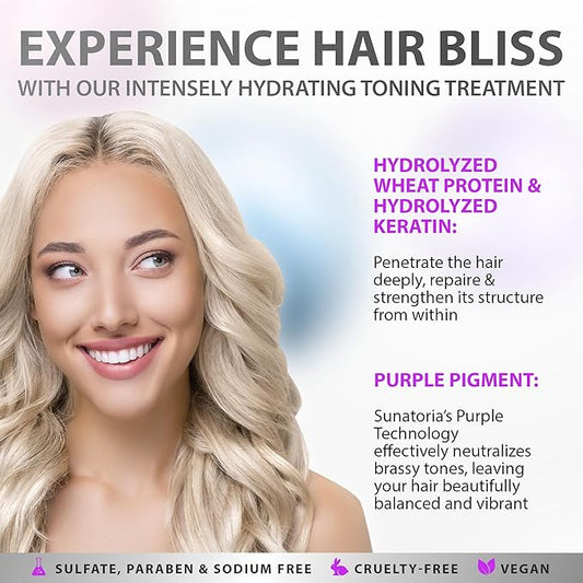 Sunatoria New Keratin Purple Hair Mask- Blonde Hair Purple Toner - Repair & Nourishment Treatment For Bleached, Brassy Hair - Blue Hair Mask, No Yellow Tones - Deep Conditioner For Color Treated Locks