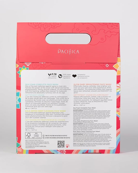 Pacifica Face Wash Set - Preppy Skincare Gift Set Value Kit for Holidays | Brightens, Tones and Deep Cleans |Glow Baby, Kale Detox and Sea Foam | 3 Pack