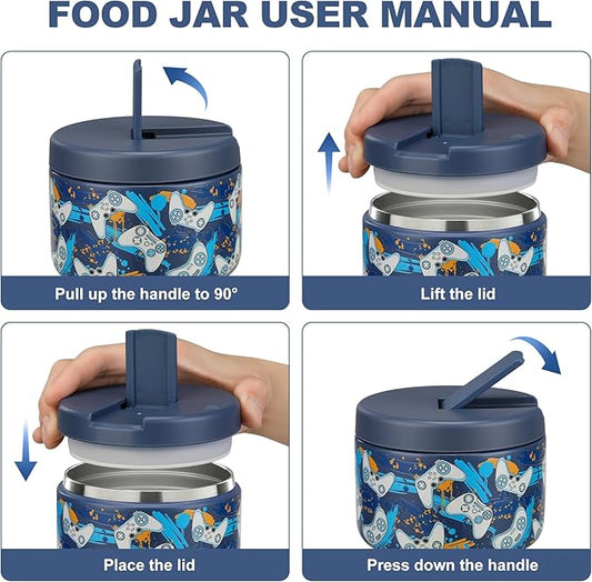 12oz Kids Soup Thermo for Hot Food Insulated Vacuum Food Jar with Buckle Lid, Stainless Steel Wide Mouth Leak Proof Lunch Container for School Travel 1 Pack