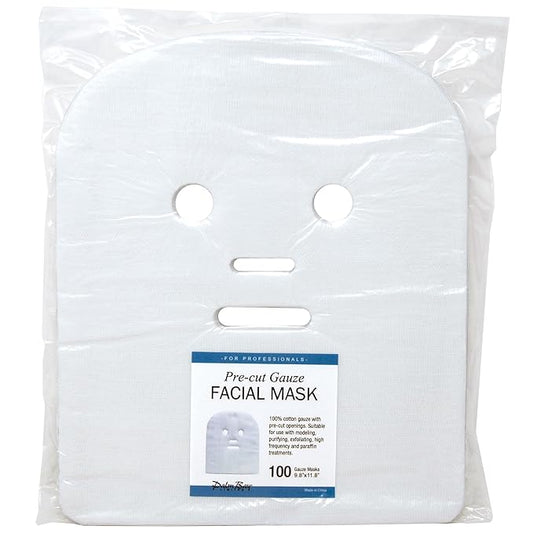 APPEARUS Pre-Cut Gauze Facial Masks – 100% Cotton, Breathable & Soft – Ideal for High Frequency, Mud, Clay, and Paraffin Treatments – Spa & Esthetician Use – 100 Count (DM101)