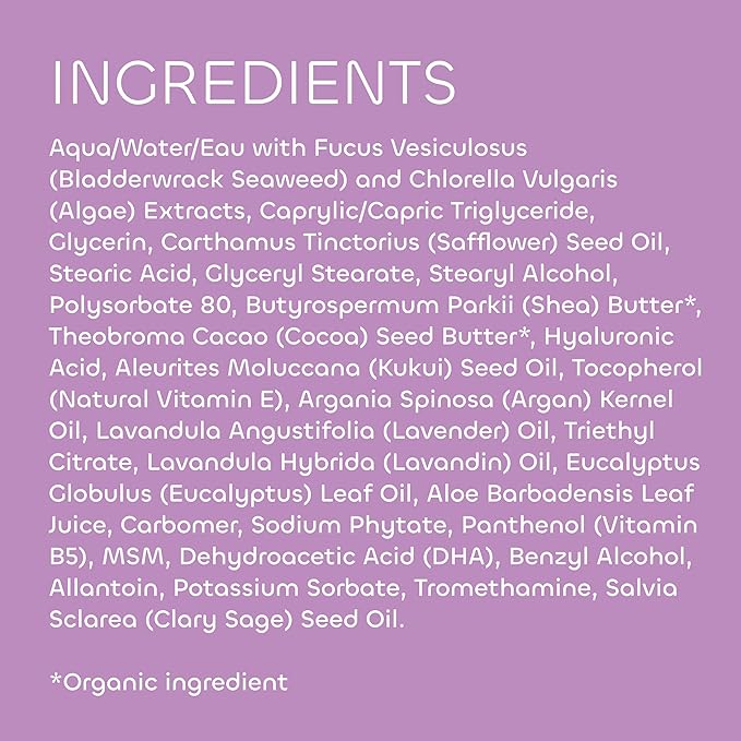 Seaweed Bath Co. Hydrate Body Cream, Lavender Scent, 6 Ounce, Nourishing Hand & Body Lotion Moisturizer for Dry Skin, with Sustainably Harvested Seaweed, Kukui Oil, Hyaluronic Acid, Shea Butter