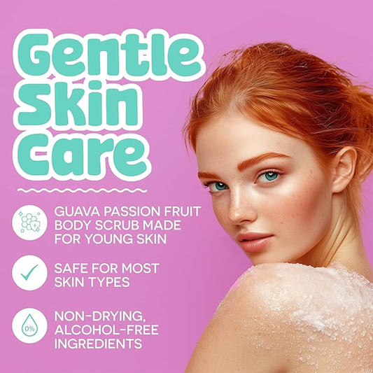 BeYOUtiful Guava Passion Fruit Body Scrub Exfoliator for Kids & Teens, Gentle Sugar Exfoliating Scrub, Cruelty-Free, Shea & Sweet Almond Oil, 16 oz