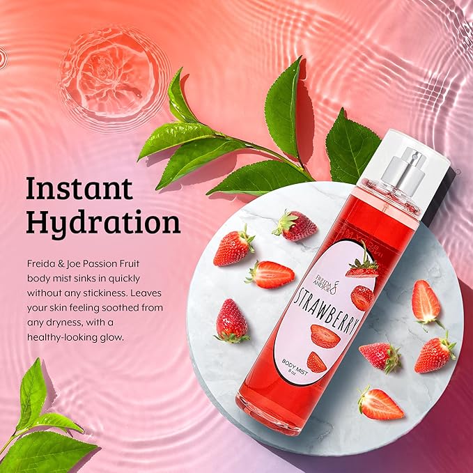 Home Spa Gift 10oz Deep Moisturizing Fragrance Body Lotion & 8 oz. Fine Fragrance Body Mist Set Luxury Self-Care Combo for Women and Girls (Strawberry) Mother’s Day Gift for Mom