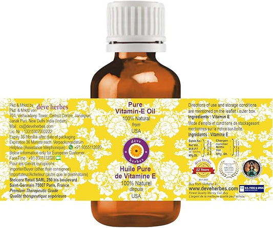 Deve Herbes Pure Vitamin E Oil Natural Therapeutic Grade 30ml (1 Ounce)