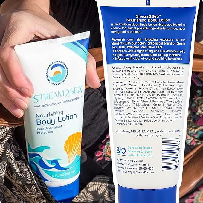 STREAM 2 SEA Nourishing Body Lotion For Dry Skin, 32 Fl oz Vitamin E Squalene Reef Safe and Paraben Free After Sun Moisturizing Body Lotion, Nourish and Protect Skin from Sun Exposure and Dry Weather