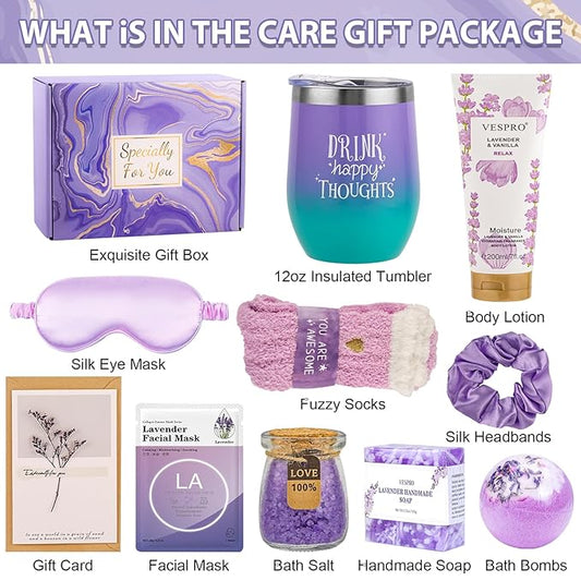 Birthday & Get Well Soon Care Packages & Gift Baskets for Her - Bath Relaxing Spa Set - Self Care Gifts for Women Who Have Everything