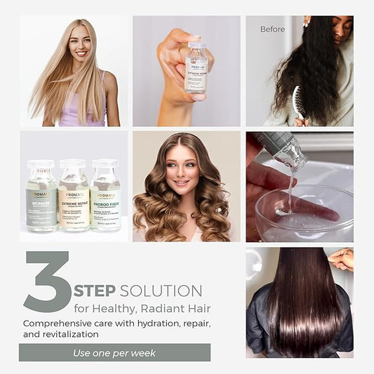 Prohall Cosmetic Ampollas Para el Cabello Maltratado Y Seco-Deep Conditioning Hair Mask for Damaged Hair Treatment - Hair Mask Protein Treatment - 3 Weeks - 3 Haircare Brazilian Ampoules Kit 1.5FLOz