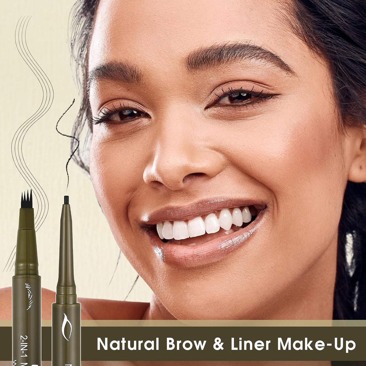 UCANBE Eyebrow Pencils for Women with Spoolie Brush, Dual-Ended Eyebrow Pen with 4-Fork-Tip & Gel Eyeliner, Microblading Brow Pen with Eyeliner Pencil + Brow Brush for Hair Like Brows, Light Brown