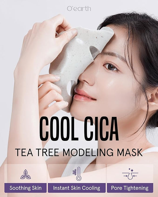 O’earth Cool Cica Tea Tree Modeling Mask- Rapid Cooling & Pore Tightening Korean DIY Home Spa Mask - Easy to Use - Hydrating & Deep Pore Cleansing, Pack of 3, 1.01oz.