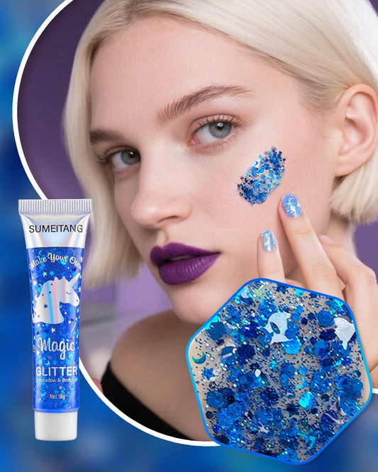 6PCS Blue Face Body Glitter Gel,Holographic Chunky Sequins Body Glitter Paint for Party Singer Concerts Music Festival Rave Accessories for Girls Women Face Body DIY Sparkling Makeup