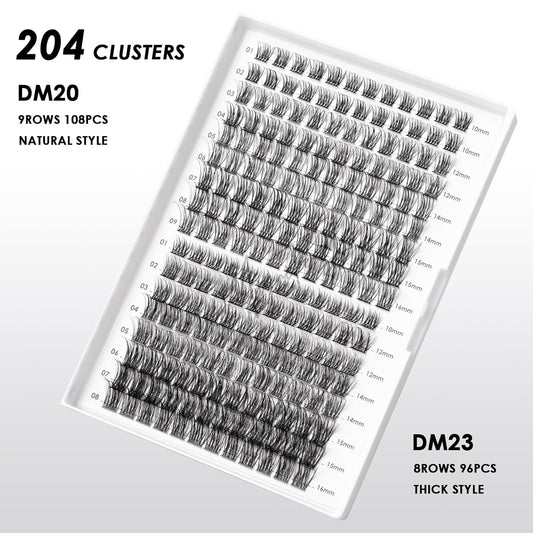 Lash Clusters 204 Pcs Individual Lashes Clusters Eyelash Extensions False Eyelashes DIY Lash Extension Kit Reusable False Eyelashes Natural Look Mix 10-16mm C D Curl(DM20+DM23)