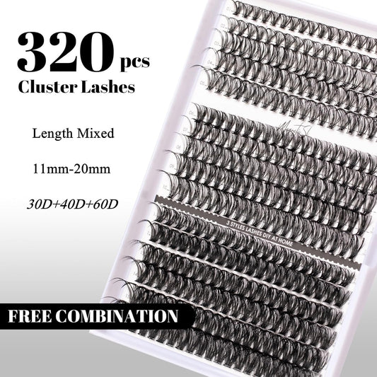Lash Clusters 320pcs Individual Lashes 30D&40D&60D DIY Lash Extensions D Curl Lash Clusters False Eyelashes Natural Look 11-20mm Mix Cluster Eyelash Extensions EASY TO USE (30D+40D+60D-0.07D)