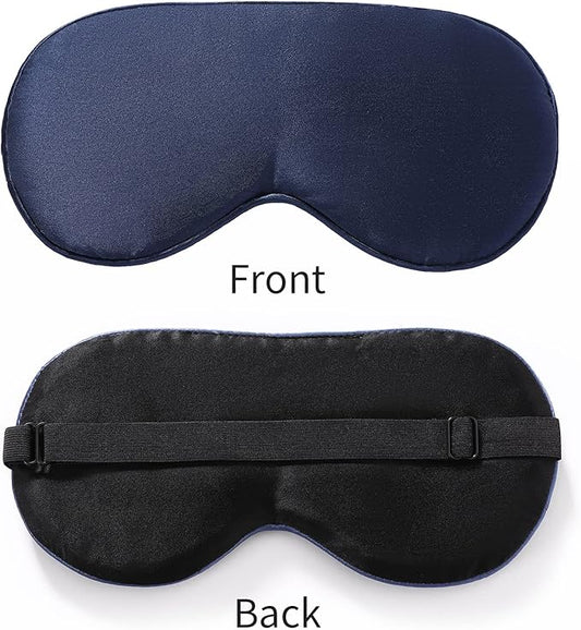 2-Pack 100% Real Natural Silk Eye Mask, Silk Sleeping Mask, Shade Puffy Eye Gift with Adjustable Straps, Sleep Eye Mask, SHJINJU Eye Mask Shade (Black and Navy)