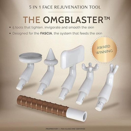 The OMG Blaster 5-in-1 Face Lifting Tool by Ashley Black. Patented Technology for Fine Lines, Wrinkles, Skin Tightening, Face Contouring, Lymphatic Darinage and Temporary Blood Flow
