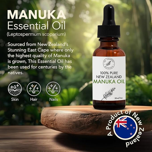 100% Pure New Zealand Manuka Oil | Organic Essential Oil | 35x Stronger Than Tea Tree | Natural Skin Care | Toenails | Diffuser | Aromatherapy | Nails | Hair | Skin | Lips