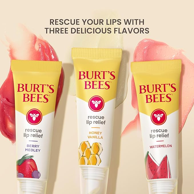 Burt's Bees Rescue Lip Relief, Honey Vanilla, Hydrating Lip Balm for Dry Cracked Lips, with Responsbily Sourced Beeswax and Shea Butter, 100% Natural Origin, 1 Squeezy Tube, 0.35oz