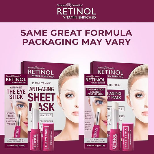 Retinol Anti-Aging Eye Stick – Hydrates, Firms, Brightens, and Smooths Fine Lines Anti-Aging Sheet Mask – Hydrating Vitamin-Enriched 15 Minute Treatment With Collagen