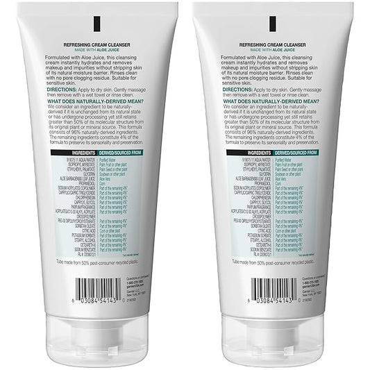 Garnier SkinActive Cream Face Wash with Aloe Juice, Dry Skin, 2 Count