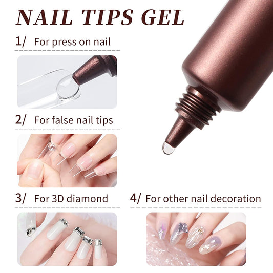 AIJIMEI Nail Glue for Acrylic Nails 20ml - Strong UV Gel Glue for FakeNails & NailTips - Quick Curing Nail Adhesive for Extensions - Salon-Grade Nail BondingGlue