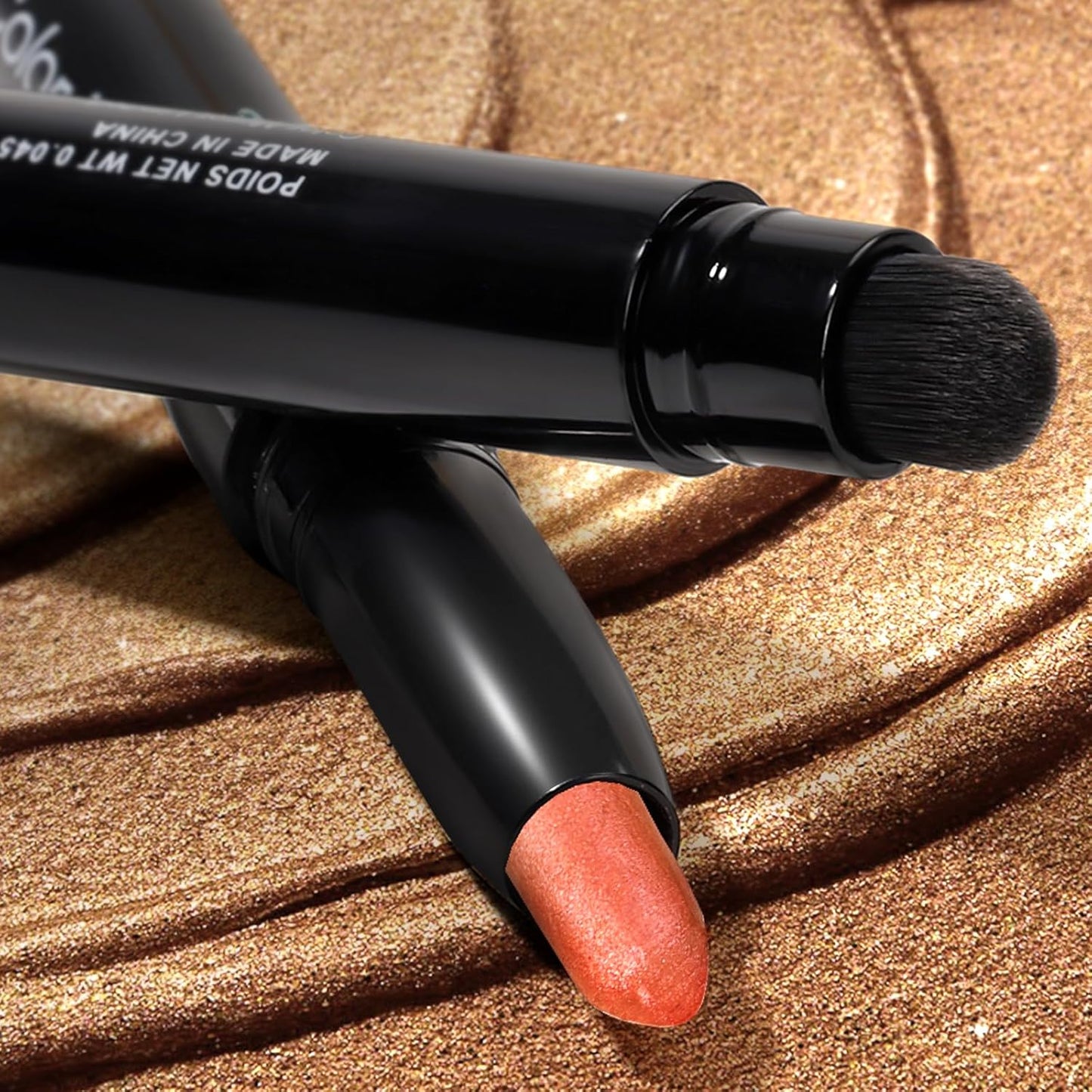 Cream Waterproof Hypoallergenic Eyeshadow Stick, long wear Metallic Glitter Matte Eye Shadow Pencil With Makeup Brush, Eye Brightener, 55 Caramel Metallic