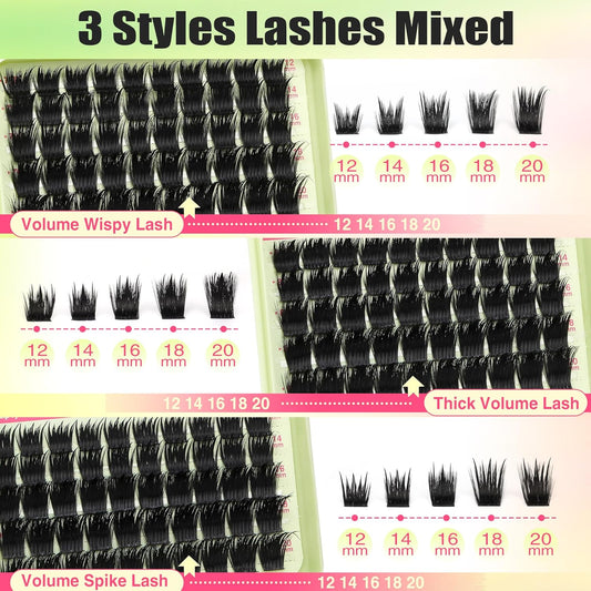 Focipeysa Dramatic Lash Clusters 12-20mm Eyelash Clusters Thick Cluster Lash Extensions Fluffy Lash Extension Volume Individual Eyelashes Extension Salon Effect Lash Extension