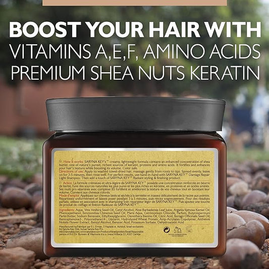 Saryna Key Light Treatment Butter Mask - African Shea Butter for Dry Hair Treatment - Rejuvenating Butter Moisturizer with Natural Keratin and Vitamins A, E, F (500ml/16.9oz)