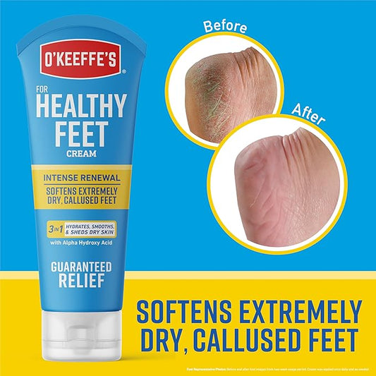 O'Keeffe's for Healthy Feet Intense Renewal Cream with Alpha Hydroxy Acid - 3 oz Tube (1 Pack) - Softens and Exfoliates Extremely Callused, Dry Feet