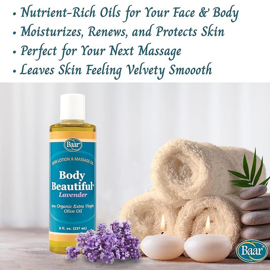 Body Beautiful Lavender Skin Lotion and Massage Oil, 8 Ounces