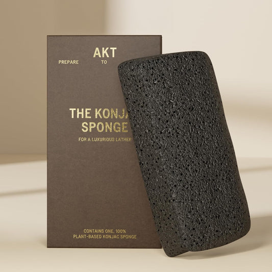 AKT The Konjac Sponge, Plant-Based Shower Sponge with Activated Charcoal, Exfoliating Body Sponge for Sensitive Skin, Natural, Shower Scrubber, Compostable Bath Essential