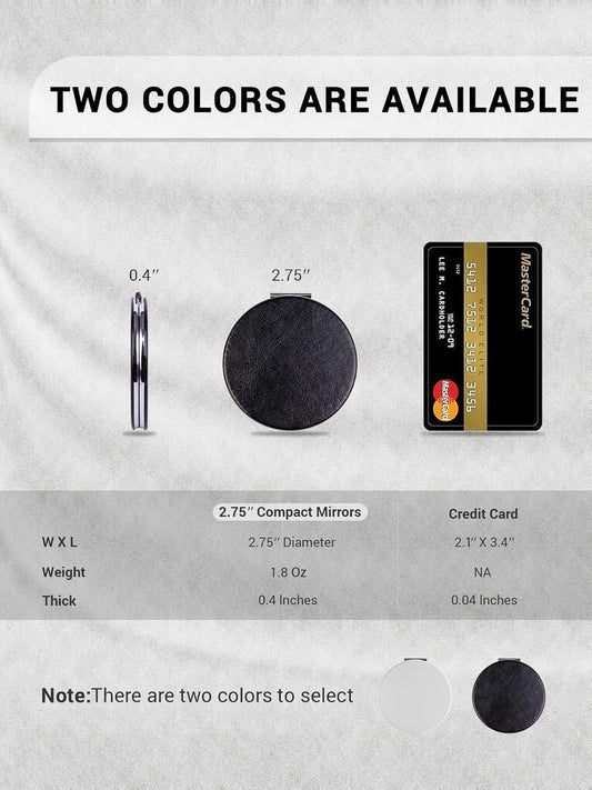 Compact Mirror Bulk, Set of 12 Round Double-Sided 1X/3X Magnification PU Leather (Black, 2.8")