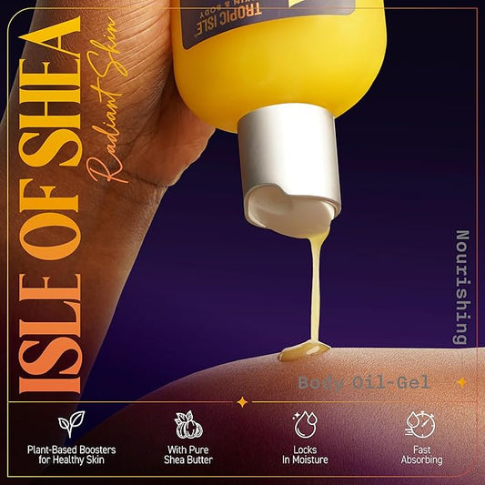 ISLE OF SHEA Radiant Skin Nourishing Body Oil-Gel Shea Butter and Jamaican Black Castor Oil, Ideal for Dry Skin, Cruelty Free, 8oz