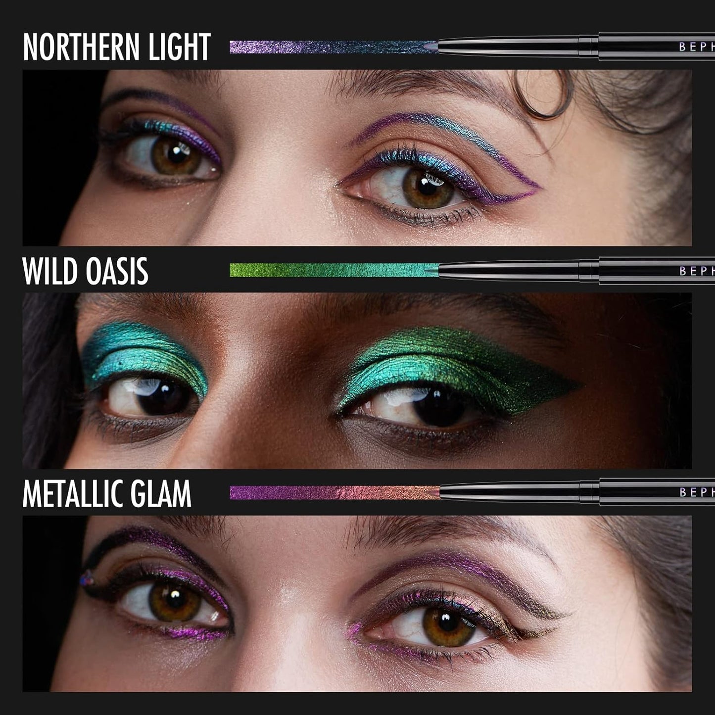 BEPHOLAN Metallic Eyeliner, Blue Purple Shifting Colors Glitter Waterproof Eyeliner, 24h Long-Lasting Pen, Purple-Blue (NORTHERN LIGHT)