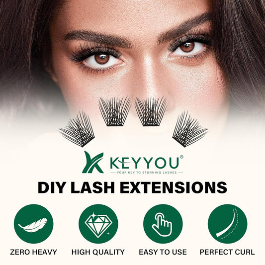 KEYYOU Lash Clusters 144pcs Individual Lashes D Curl 16mm Eyelash Clusters Super Lightweight Air Touch Cluster Lashes Soft&Wispy Comfortable Easy to DIY at Home(Air02-D-16mm)