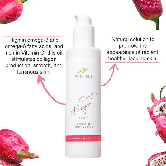 PURE FIJI Body Lotion Hydrating - Moisturizing Lotion for Dry Skin with Coconut Milk and Vitamin E, Organic Body Lotion For Women and Men, Dragon Fruit Scent, 8 oz