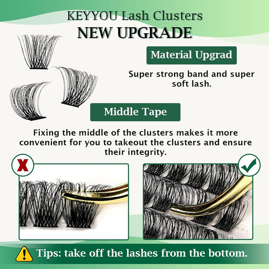 Lash Clusters 96pcs Individual Lashes Y11 D Curl 14mm Cluster Lashes KEYYOU Volume Wispy Lash Extension Soft&Comfortable Easy DIY at Home(Y11 D-14mm)