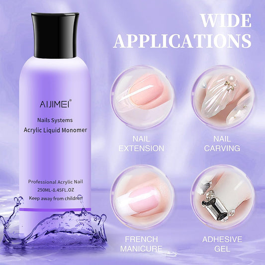 AIJIMEI Acrylic Liquid Monomer 250ML/8.5FL.OZ with 3PCS Acrylic Nail Brushes for Acrylic Powder Acrylic Nail Liquid Monomer For Acrylic Nails For Nails Powders & Liquids