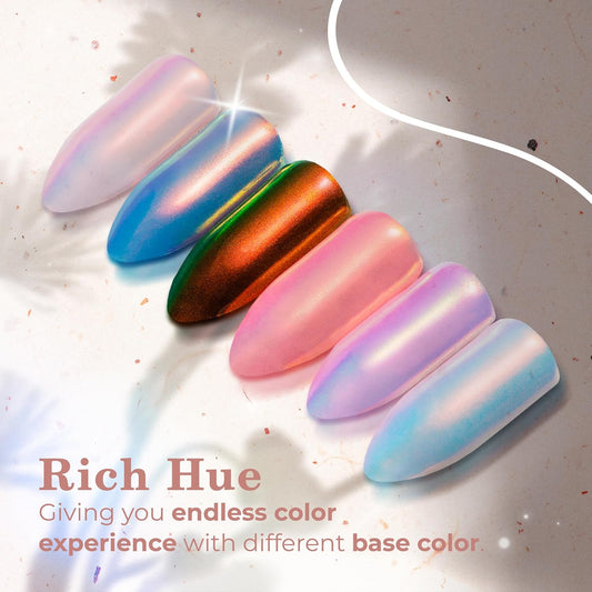 Pretty Diva Mermaid Chrome Nail Powder - Unicorn Chrome Nails Powder Aurora Iridescent Powder Pigment for Nails, Opal Mica Powders Sunset Chrome Nail Powder Manicure Pigment