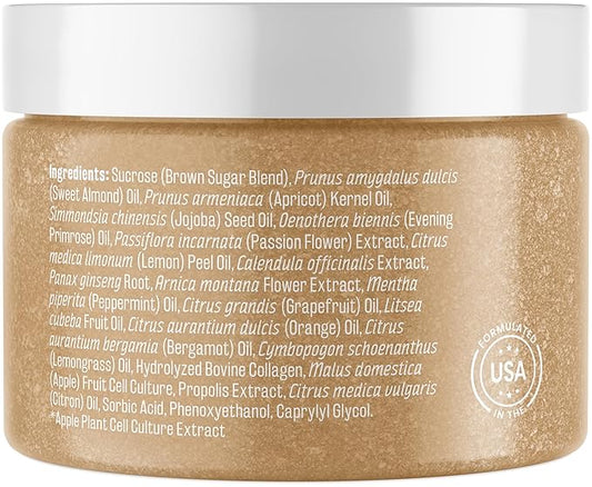 Brown Sugar Scrub Face Foot & Body Exfoliator Infused with Collagen and Stem Cell Exfoliating Salt Body Scrub for Toning Skin Cellulite Skin Care by M3 Naturals